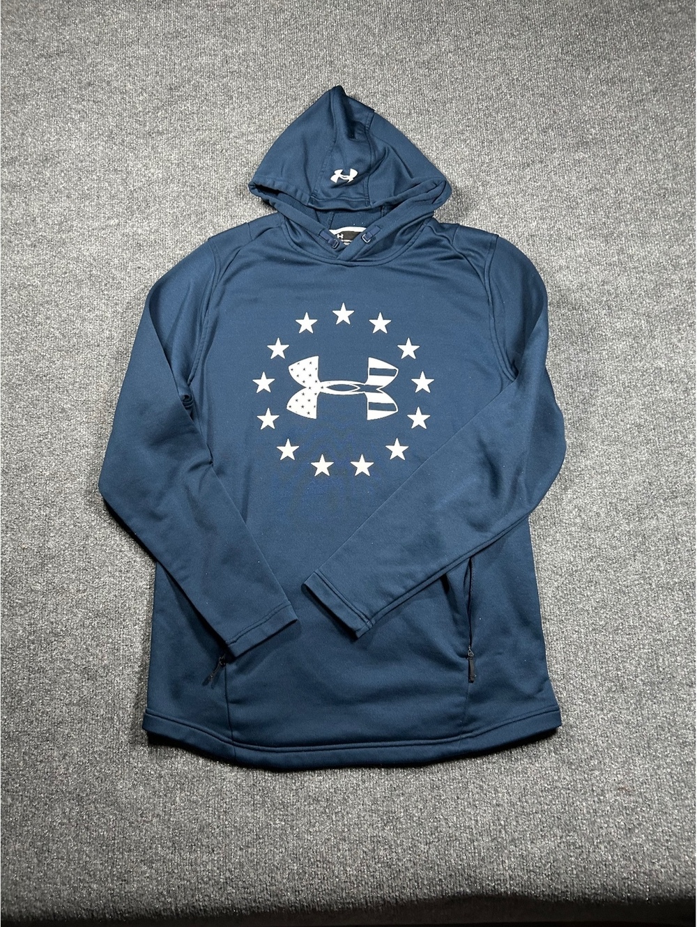 Under Armour Navy Blue Hoodie with Star Logo - Size Large